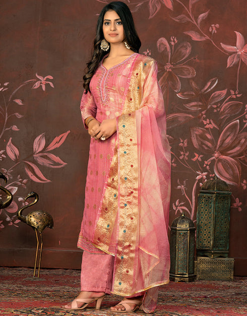 glamorous pink modal butti designer party wear readymade salwar suit with pink santoon 13589-acy3600 Front View