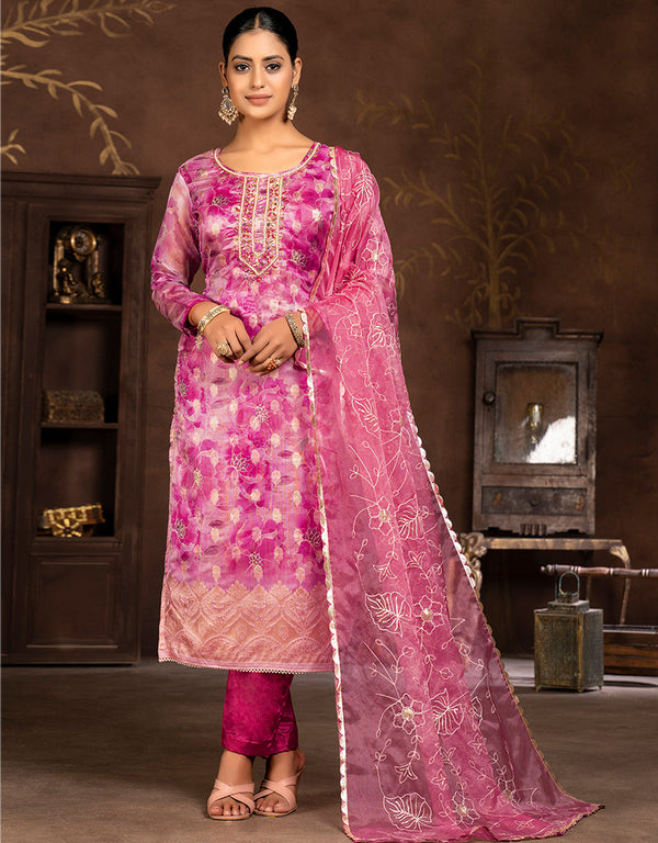 classy purple organza designer party wear readymade salwar suit with purple santoon 13589-acy3602 Front View