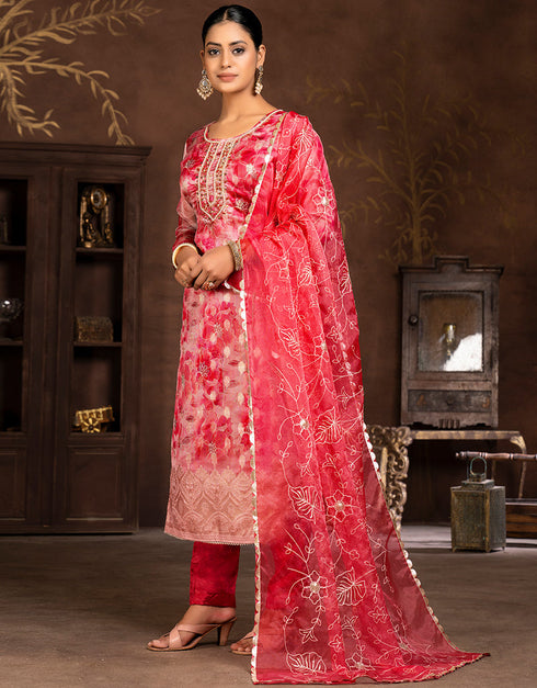 chic maroon organza designer party wear readymade salwar suit with maroon santoon 13589-acy3604 Back View