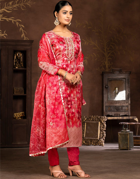 chic maroon organza designer party wear readymade salwar suit with maroon santoon 13589-acy3604 Front View