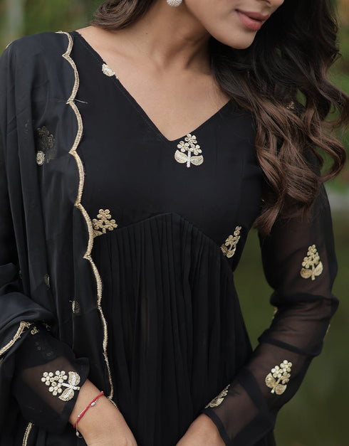 stylish black faux georgette trendy designer alia cut readymade suit collection with black micro cotton 13591-acy3608 Back View