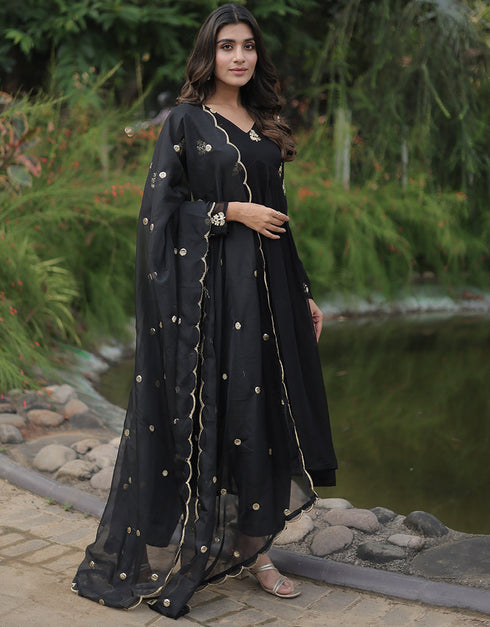 stylish black faux georgette trendy designer alia cut readymade suit collection with black micro cotton 13591-acy3608 Side View