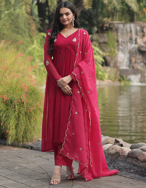 chic pink faux georgette trendy designer alia cut readymade suit collection with pink micro cotton 13591-acy3609 Close-up View