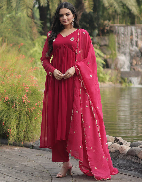 chic pink faux georgette trendy designer alia cut readymade suit collection with pink micro cotton 13591-acy3609 Side View