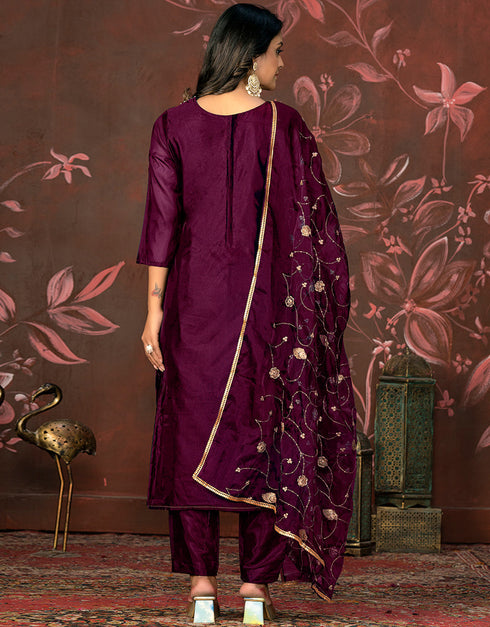 chic wine organza designer party wear heavy salwar suit collection with wine santoon 13597-acy3647 Close-up View
