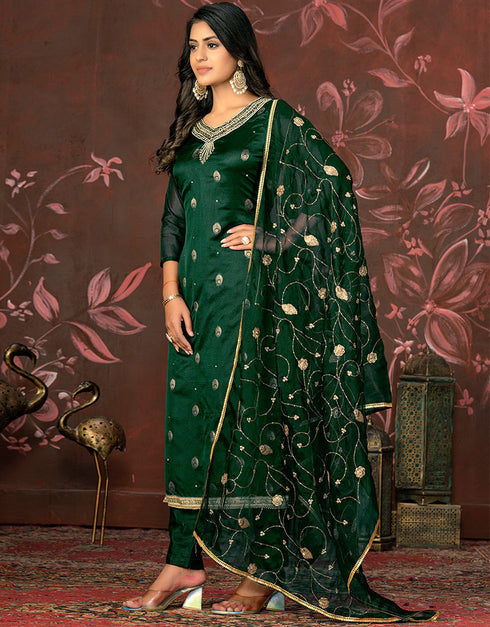 trendy green organza designer party wear heavy salwar suit collection with green santoon 13597-acy3648 Back View