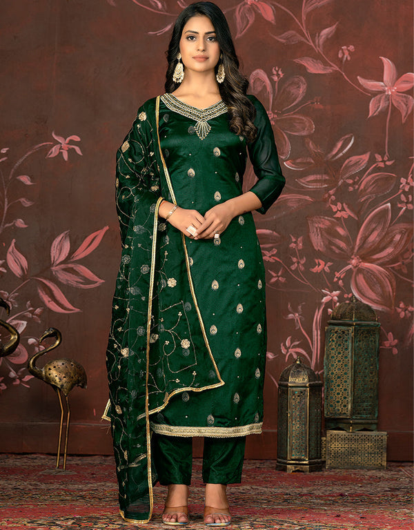 trendy green organza designer party wear heavy salwar suit collection with green santoon 13597-acy3648 Front View