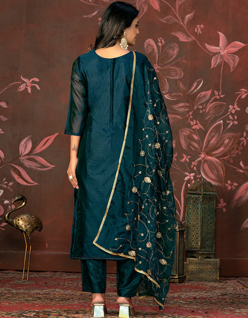 elegant blue organza designer party wear heavy salwar suit collection with blue santoon 13597-acy3649 Close-up View