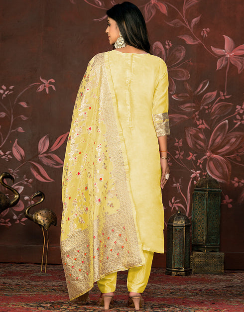 fashionable yellow banarasi designer party wear heavy salwar suit collection with yellow santoon 13597-acy3650 Close-up View