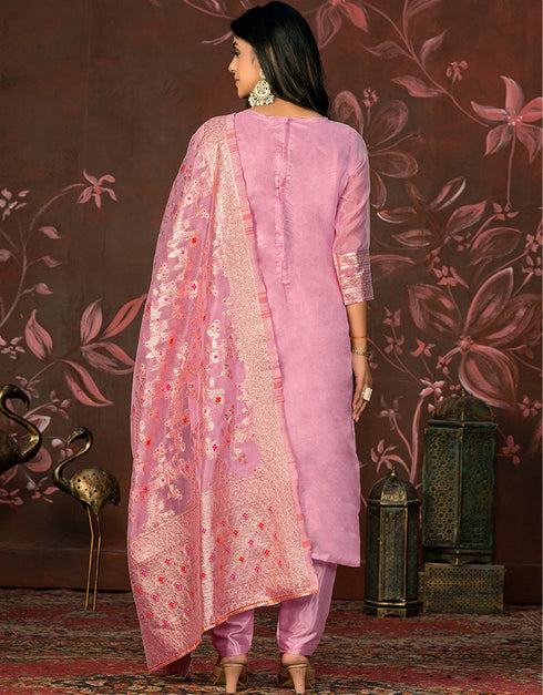 sleek pink banarasi designer party wear heavy salwar suit collection with pink santoon 13597-acy3651 Close-up View
