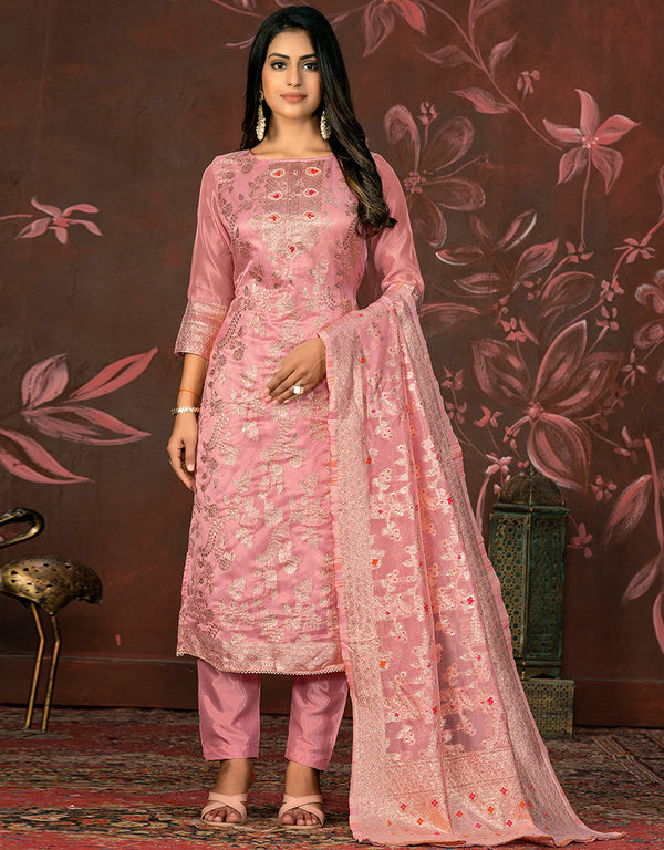 modern peach banarasi designer party wear heavy salwar suit collection with peach santoon 13597-acy3652 Front View