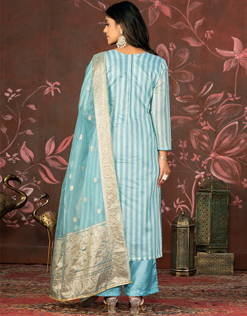 contemporary blue cotton designer party wear heavy salwar suit collection with blue santoon 13598-acy3655 Close-up View