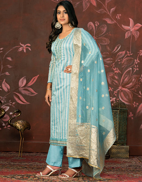contemporary blue cotton designer party wear heavy salwar suit collection with blue santoon 13598-acy3655 Back View