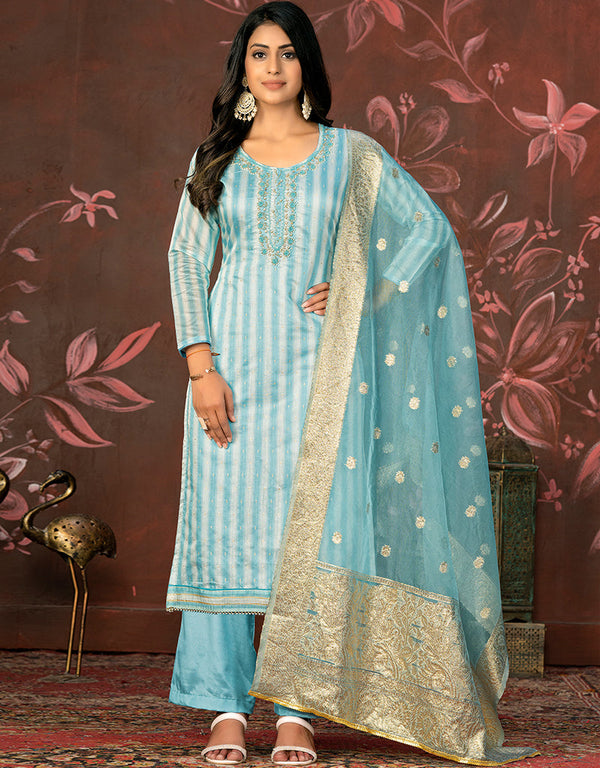 contemporary blue cotton designer party wear heavy salwar suit collection with blue santoon 13598-acy3655 Front View