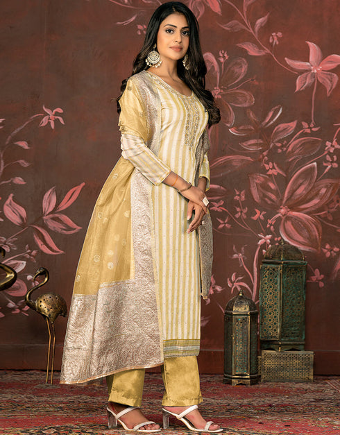 classy yellow cotton designer party wear heavy salwar suit collection with yellow santoon 13598-acy3656 Back View