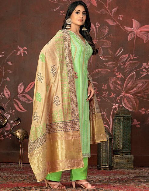 chic green cambric cotton designer party wear heavy salwar suit collection with green cotton 13598-acy3658 Back View