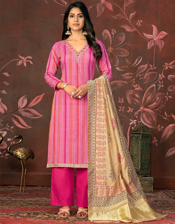 elegant pink cambric cotton designer party wear heavy salwar suit collection with pink cotton 13598-acy3660 Front View