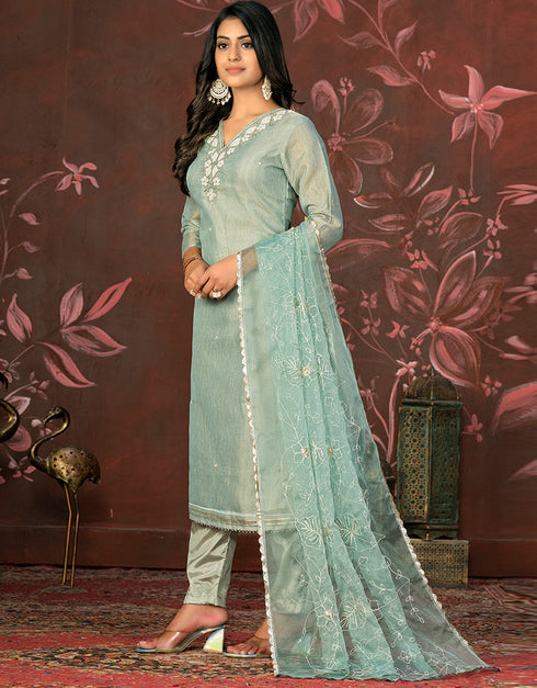sleek blue simmer cotton designer party wear heavy salwar suit collection with blue santoon 13598-acy3662 Back View