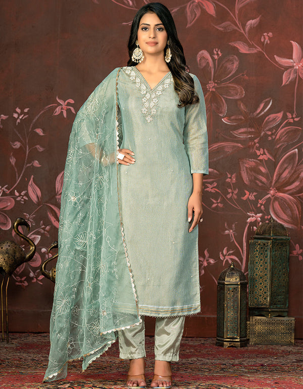 sleek blue simmer cotton designer party wear heavy salwar suit collection with blue santoon 13598-acy3662 Front View
