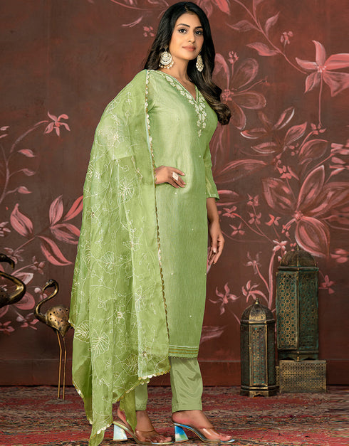 modern green simmer cotton designer party wear heavy salwar suit collection with green santoon 13598-acy3663 Back View