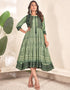 chic designer foil printed cotton trendy designer party wear readymade long kurti collection with green 13599-acy3667 Front View