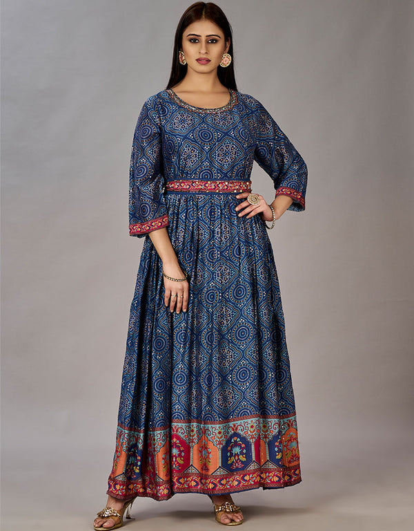 nevy blue muslin silk designer party wear readymade gown embroidery work details for gown 13600-acy3675 Front View