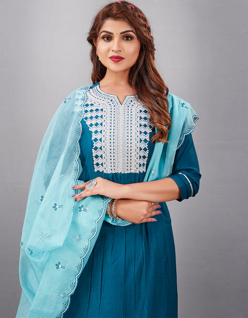 chic blue muslin silk designer party wear readymade salwar suit with blue muslin silk 13601-acy3680 Back View