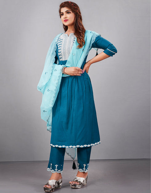 chic blue muslin silk designer party wear readymade salwar suit with blue muslin silk 13601-acy3680 Side View