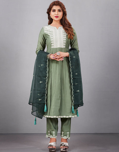 trendy pista muslin silk designer party wear readymade salwar suit with pista muslin silk 13601-acy3681 Front View