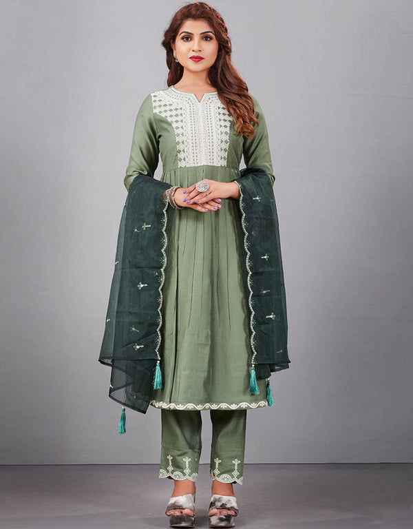 trendy pista muslin silk designer party wear readymade salwar suit with pista muslin silk 13601-acy3681 Front View
