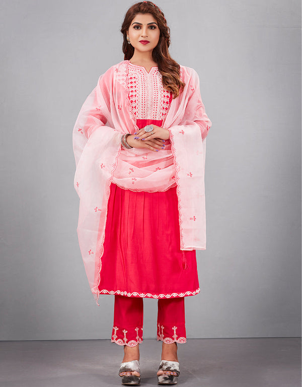 fashionable red muslin silk designer party wear readymade salwar suit with red muslin silk 13601-acy3683 Front View