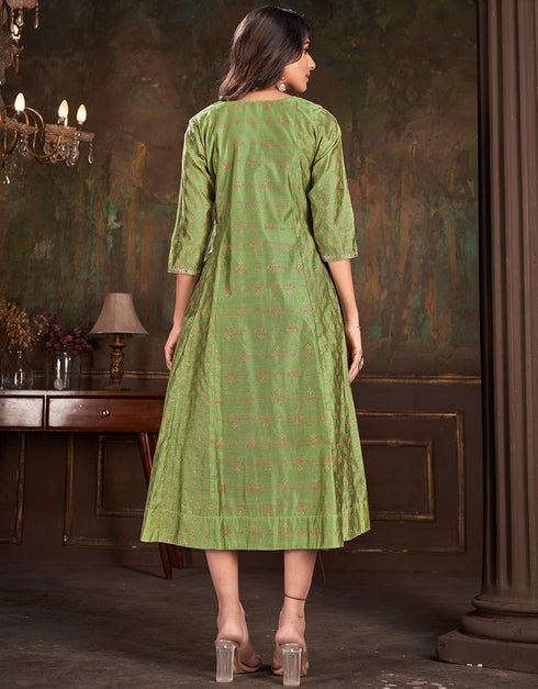 contemporary designer printed cotton trendy designer party wear readymade long kurti collection with green 13602-acy3685 Close-up View