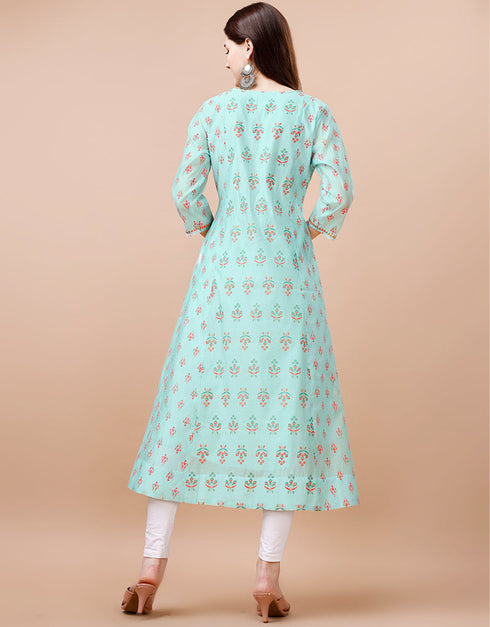 classy designer printed cotton trendy designer party wear readymade long kurti collection with blue 13602-acy3686 Close-up View