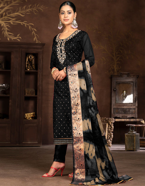 contemporary black modal butti designer party wear heavy salwar suit collection with black santoon 13603-acy3687 Back View