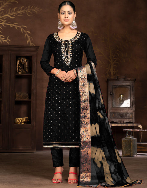 contemporary black modal butti designer party wear heavy salwar suit collection with black santoon 13603-acy3687 Front View