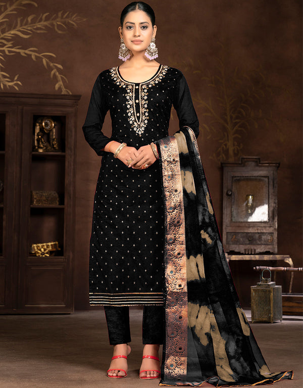 contemporary black modal butti designer party wear heavy salwar suit collection with black santoon 13603-acy3687 Front View