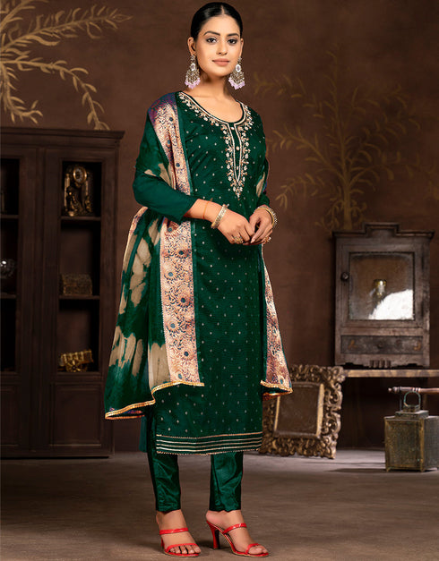 classy green modal butti designer party wear heavy salwar suit collection with green santoon 13603-acy3688 Back View