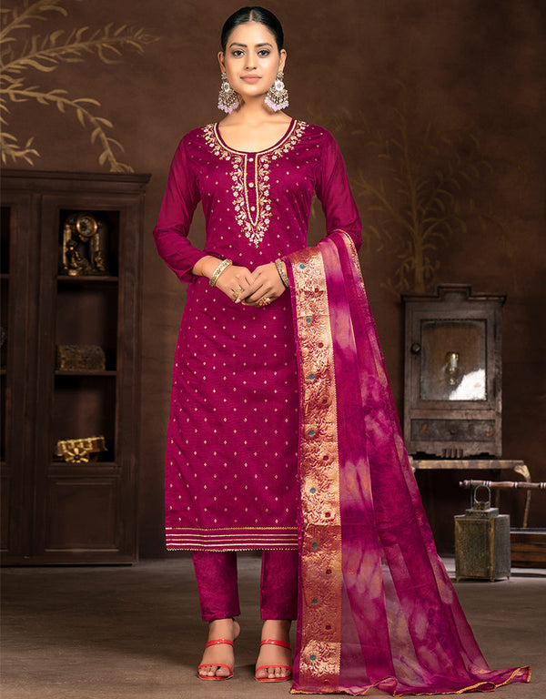 stylish burgundy modal butti designer party wear heavy salwar suit collection with burgundy santoon 13603-acy3689 Front View