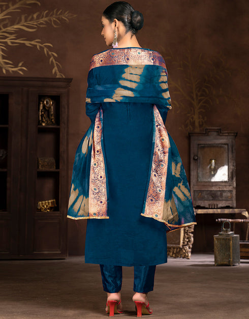 chic blue modal butti designer party wear heavy salwar suit collection with blue santoon 13603-acy3690 Close-up View