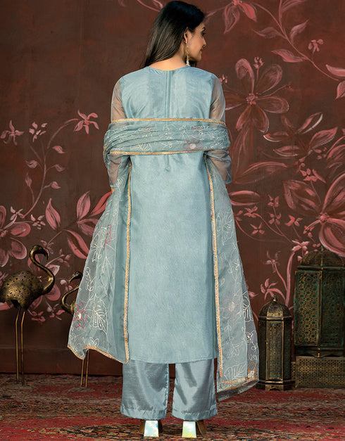 modern blue organza designer party wear heavy salwar suit collection with blue santoon 13603-acy3695 Close-up View