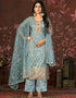 modern blue organza designer party wear heavy salwar suit collection with blue santoon 13603-acy3695 Front View