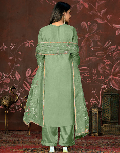 sophisticated green organza designer party wear heavy salwar suit collection with green santoon 13603-acy3696 Close-up View