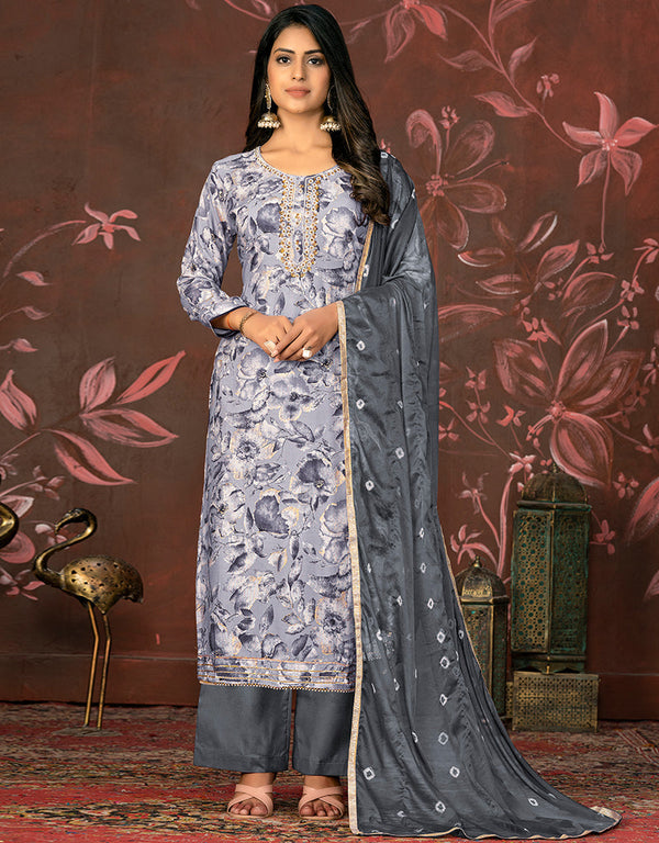 glamorous grey jam cotton designer party wear heavy salwar suit collection with grey cotton 13604-acy3697 Front View