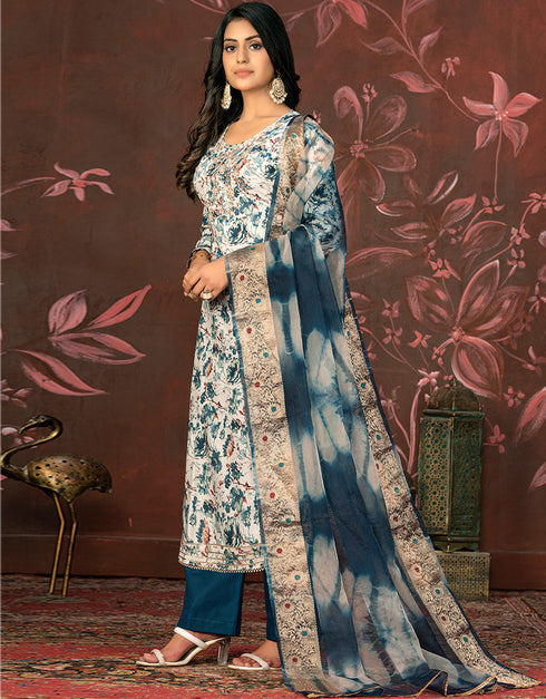 classy blue jam cotton designer party wear heavy salwar suit collection with blue cotton 13604-acy3699 Back View