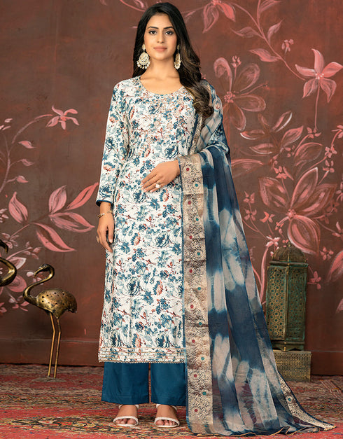 classy blue jam cotton designer party wear heavy salwar suit collection with blue cotton 13604-acy3699 Front View