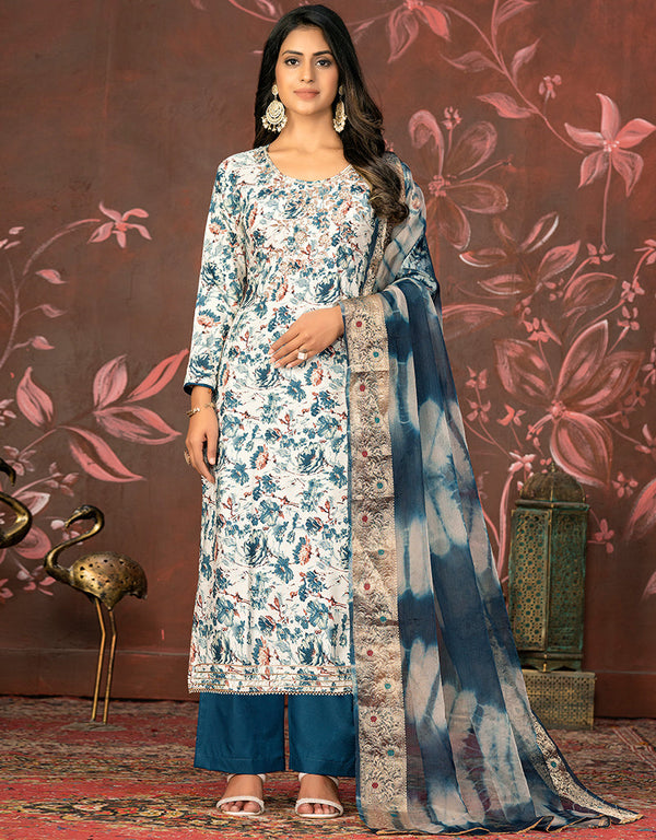classy blue jam cotton designer party wear heavy salwar suit collection with blue cotton 13604-acy3699 Front View
