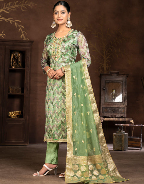 chic green organza designer party wear heavy salwar suit collection with green santoon 13604-acy3701 Back View