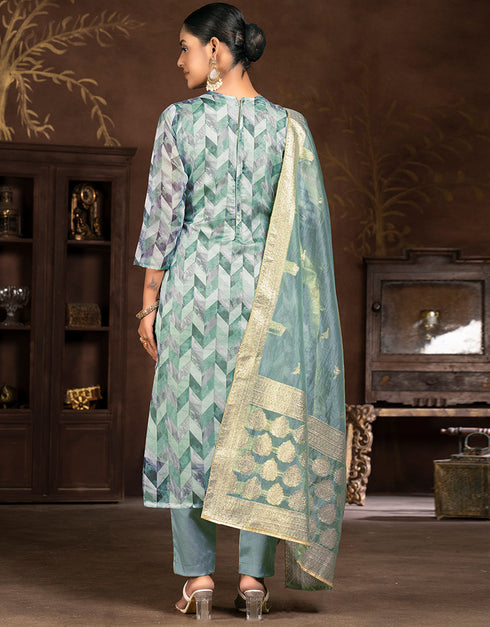 trendy blue organza designer party wear heavy salwar suit collection with blue santoon 13604-acy3702 Close-up View