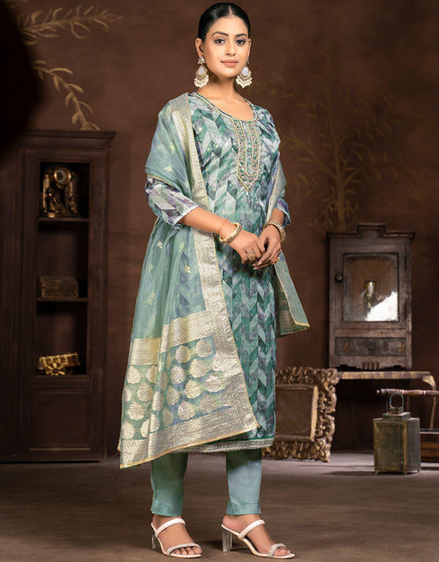 trendy blue organza designer party wear heavy salwar suit collection with blue santoon 13604-acy3702 Back View