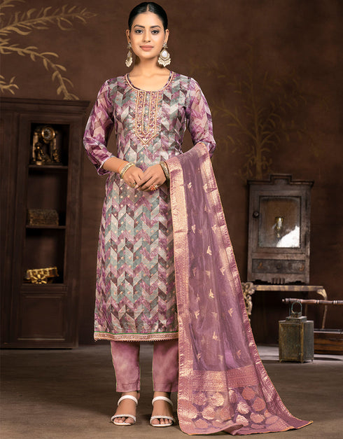 elegant pink organza designer party wear heavy salwar suit collection with pink santoon 13604-acy3703 Front View